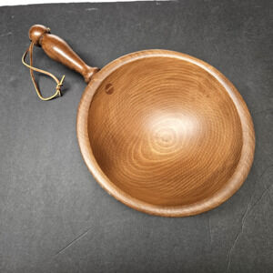Vintage Hand Carved Wooden Bowl With Handle By Woodcraftery